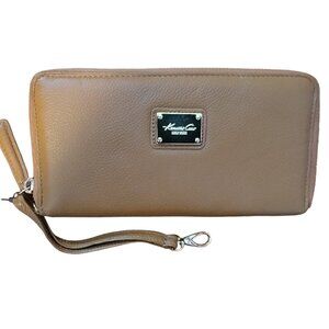 KENNETH COLE Saddle Brown Leather Wallet W/ Removable Wristlet- Zip Around